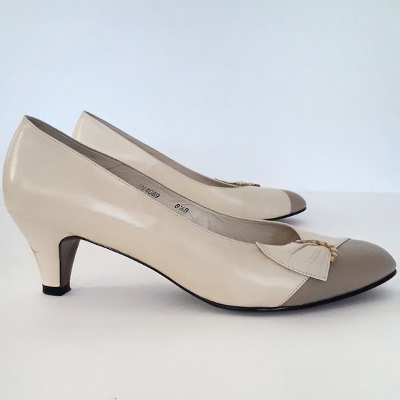 Vintage 60s/70s Ivory Fine Leather Short Heel Pumps Size 8.5 - Picture 5 of 16
